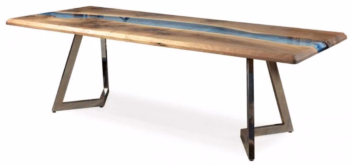 Casa Padrino tavolo da pranzo marrone / blu / argento 250 x 100 x h. 76 cm - Tavolo da cucina rettangolare in resina epossidica - Mobili Sala da Pranzo - Mobili in resina epossidica - Mobili