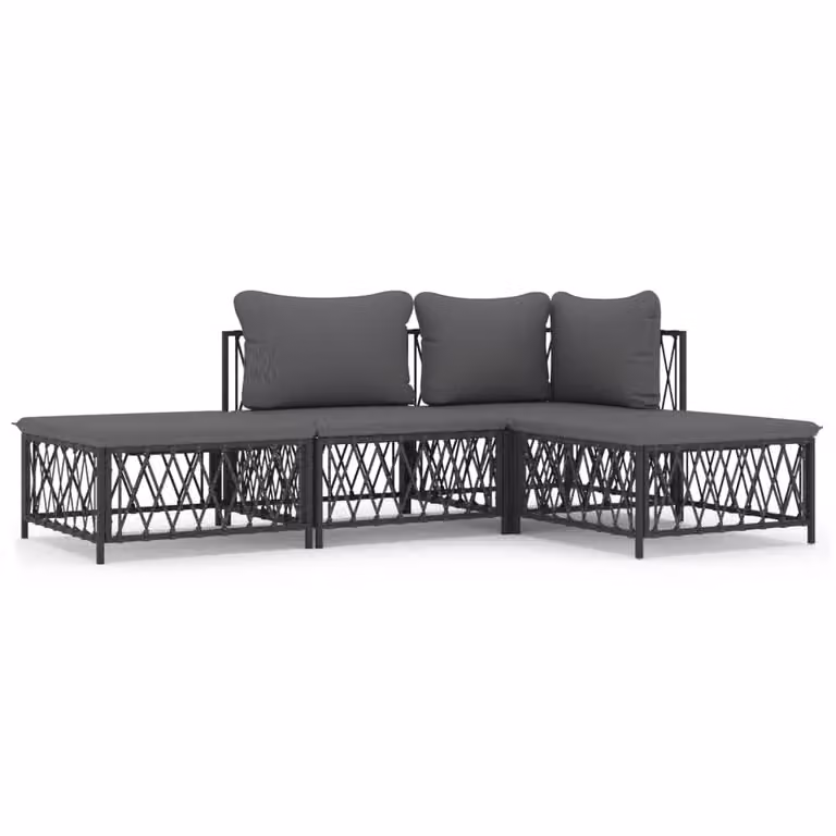 Set Salotto da Giardino 4 pz con Cuscini in Acciaio Antracite