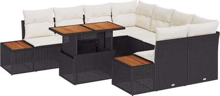 Set Divano da Giardino con archiviazione 9 pcs Nero Poly Rattan