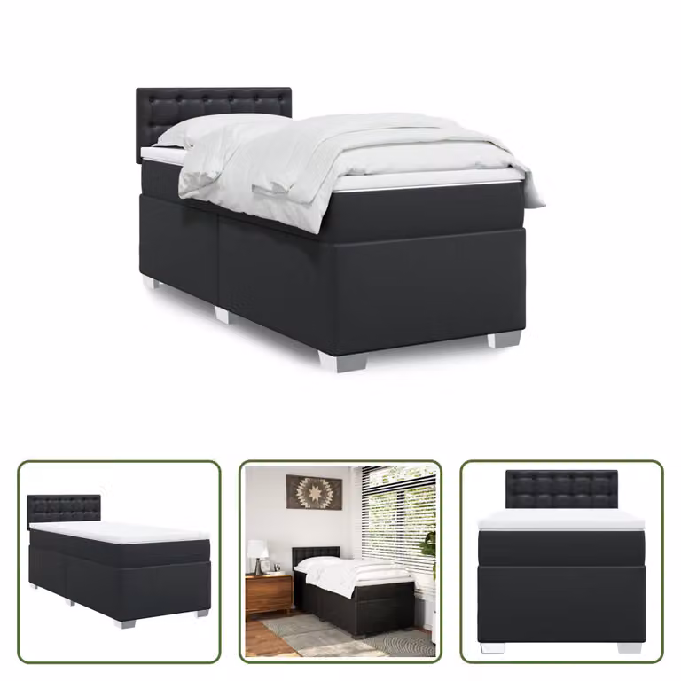 The Living Store Letto a molle con materasso nero 80x200 cm in Pelle finta