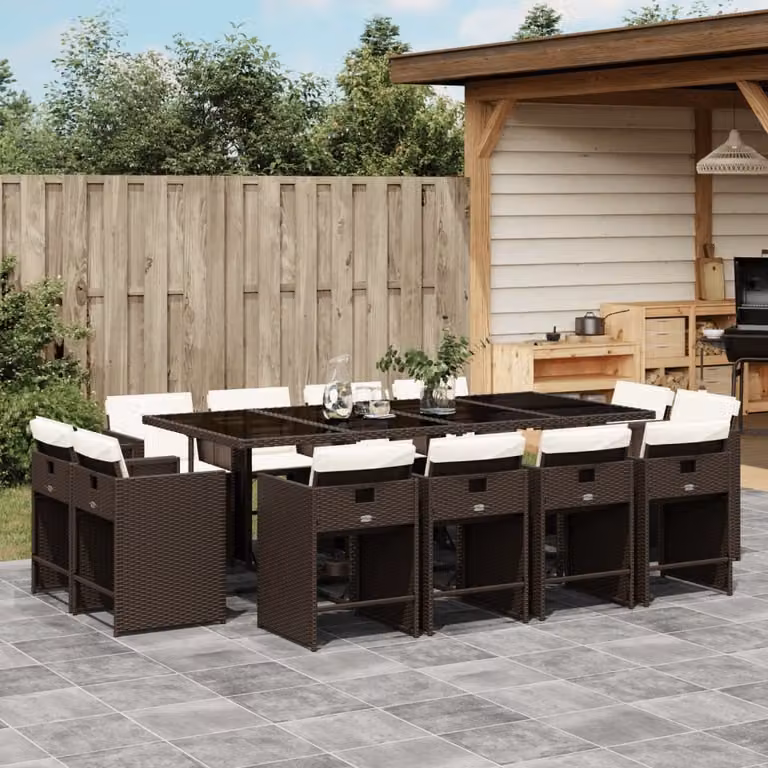 Maison Exclusive - Set da Pranzo da Giardino 13pz con Cuscini Marrone Polyrattan