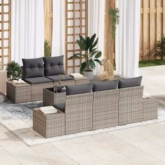 Set Divano da Giardino 6 pz Grigio polyrattan 3346939