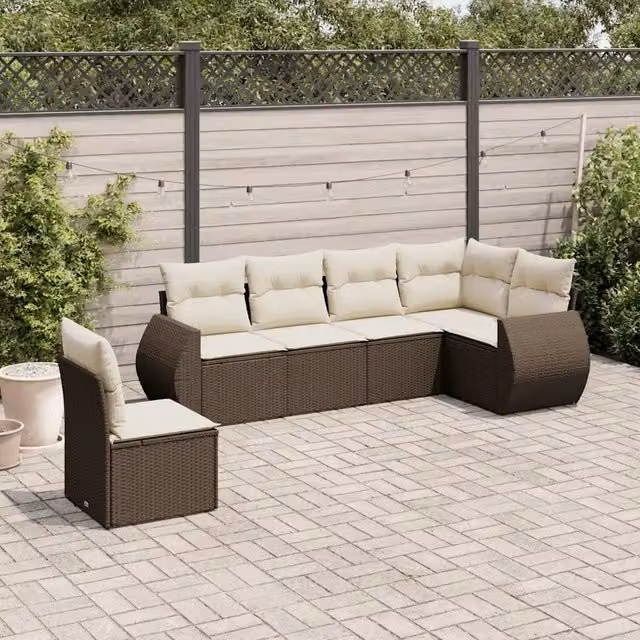 Set Divano da Giardino a L vidaXL in Polyrattan Marrone e Bianco con Cuscini e Rivestimenti Rimovibili