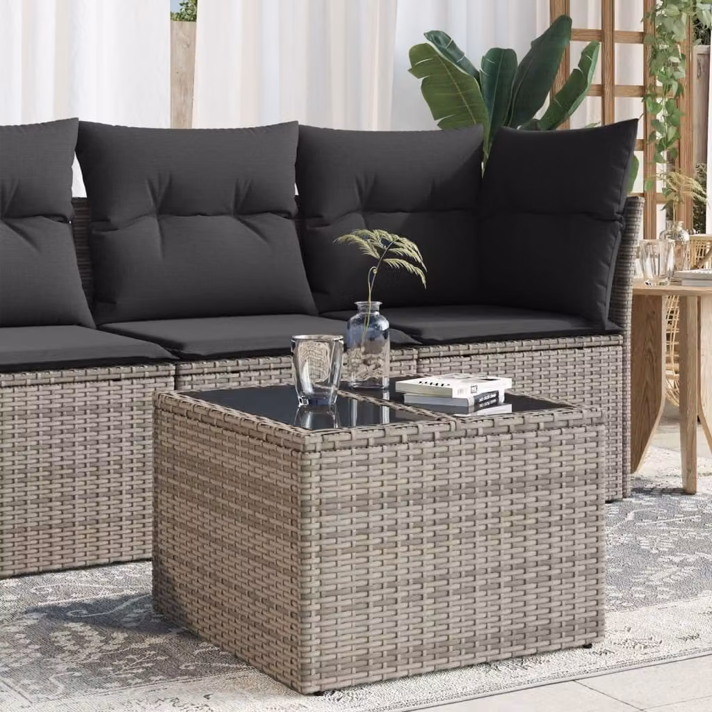 Maison Exclusive - Tavolo da giardino con piano in vetro Grigio 55x55x37 cm Poly Rattan