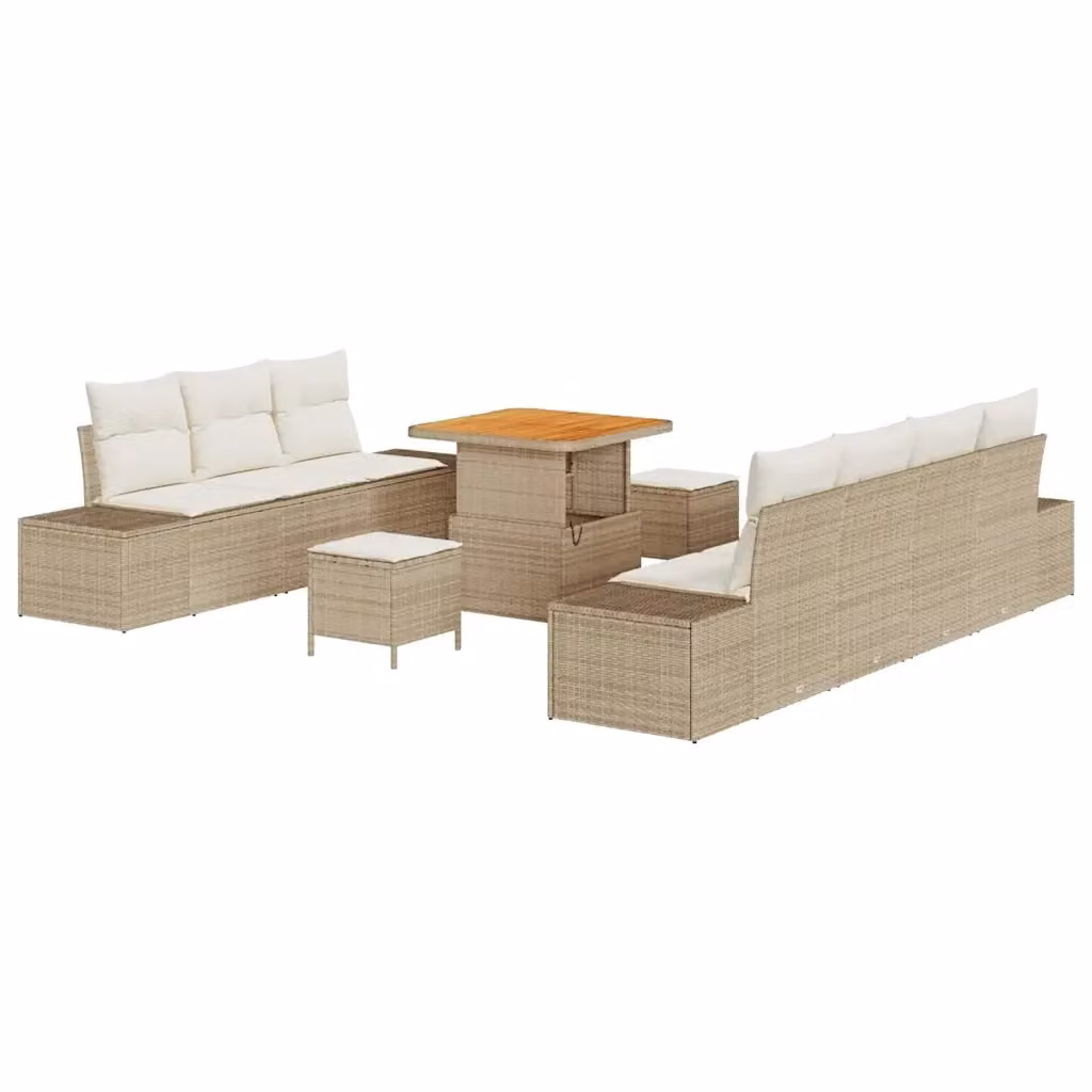 Set Divano da Giardino vidaXL 10 Pezzi Beige con Cuscini e Tavolino in Polyrattan e Acciaio – 2