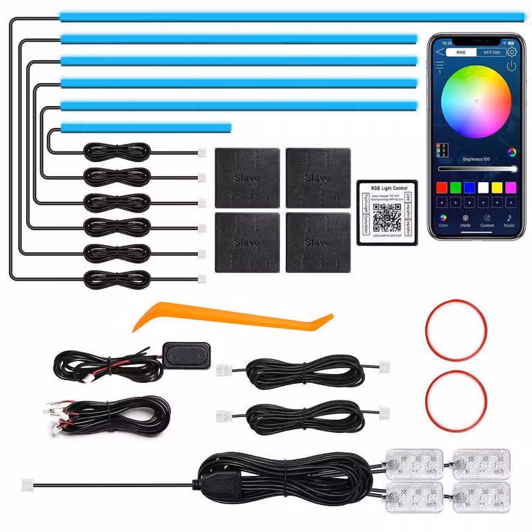 Illuminazione interna per auto a LED, acrilico RGB 10-in-1, con controllo tramite app e sincronizzazione musicale, 612 LED, 175 pollici, 12V