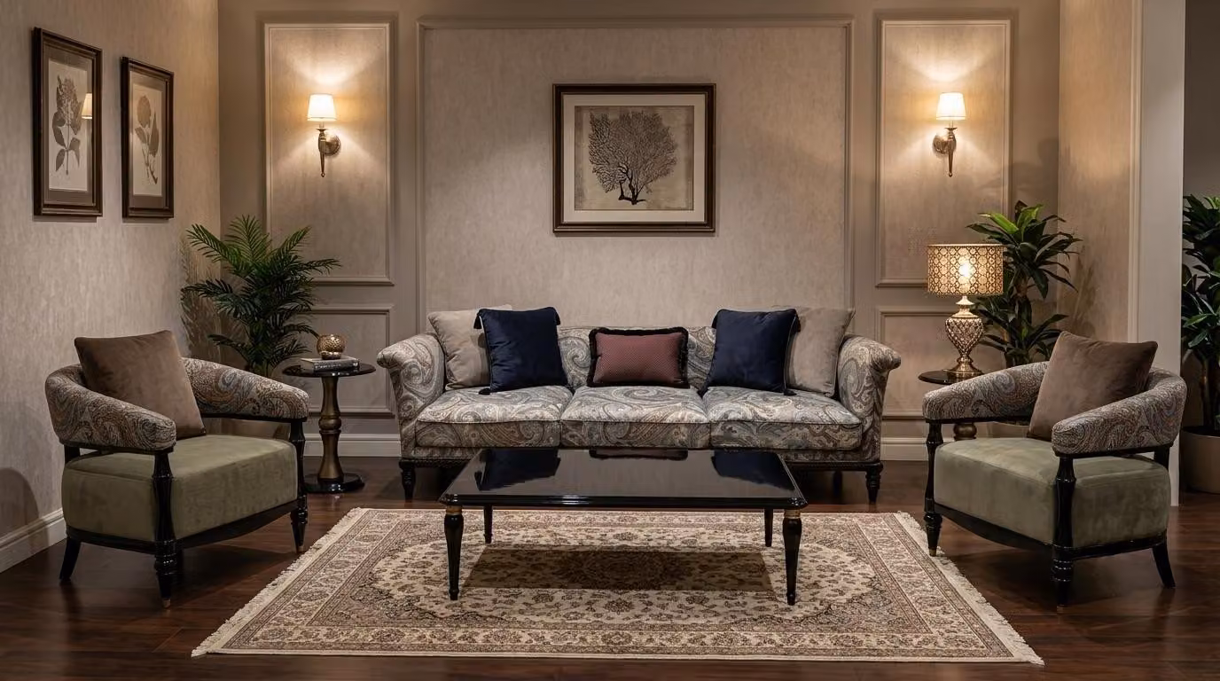 Set per soggiorno: divano a 3 posti, tavolino da caffè, tavolino laterale. Design moderno, comfort elevato