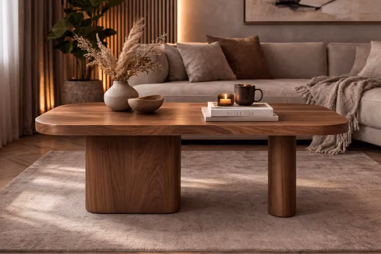Tavolino da caffè moderno marrone, tavolino per il soggiorno, eleganti tavoli in legno