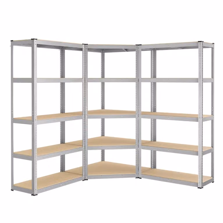 Scaffalatura ad Angolo in Acciaio per Carichi Pesanti, Argento Pallido + Beige Naturale