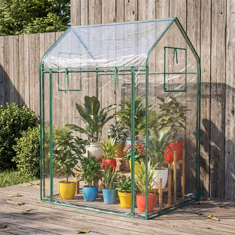 Serra mini Costway in PVC trasparente con rete ombreggiante nera per orto e piccoli pomodori, L 129 cm x P 80 cm x H 173 cm
