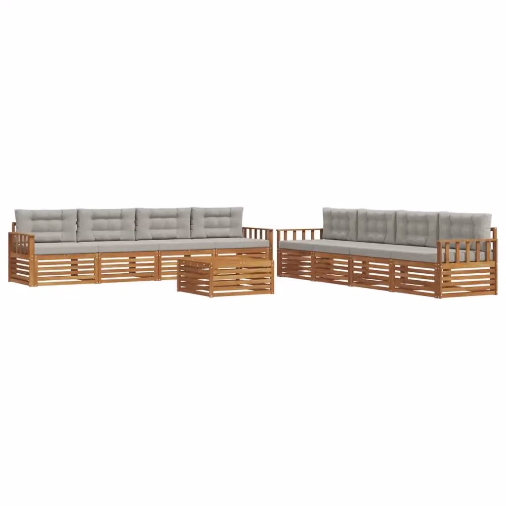 Set di divani da esterno a forma di U vidaXL composto da 9 pezzi in legno di acacia con tavolino da caffè, colore beige e grigio – 2