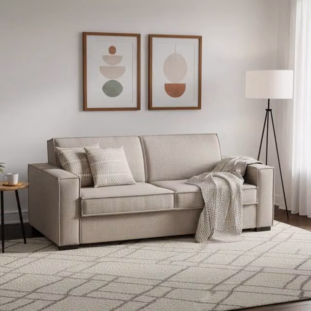 Divano Letto Alisa Talamo Italia, Sofà 2 Posti con Apertura Girevole e Braccioli Slim, Rivestimento in Tessuto Beige, L: 180 cm, P: 95 cm, H: 90 cm – 1