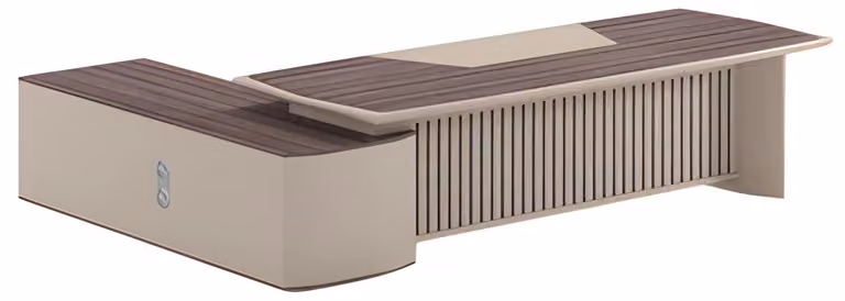 Moderne Schreibtisch Beige Holzoptik Längliche Ablage Büro Möbel Design