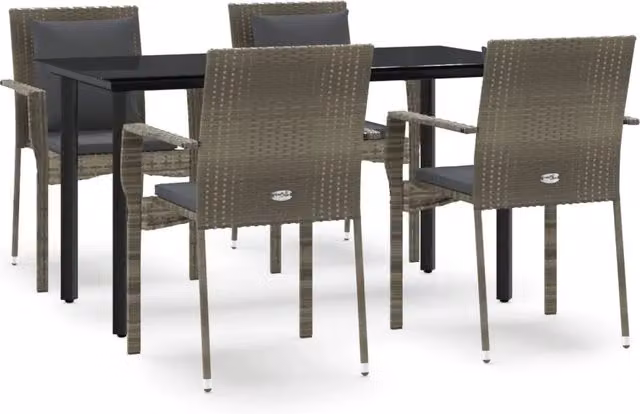 Set da Pranzo Giardino 5pz | Set Salotto da Giardino Nero e Grigio con Cuscini Polyrattan