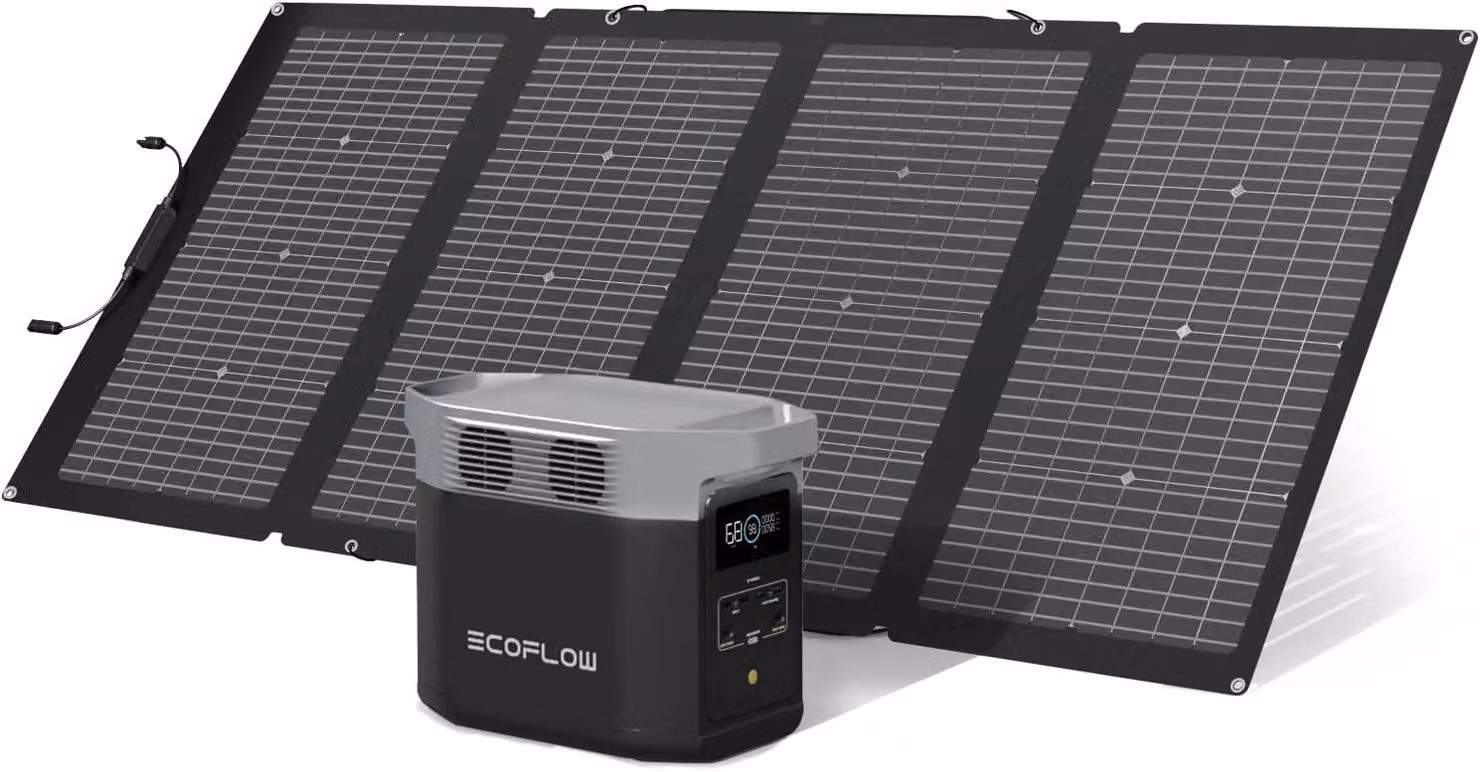 Centrale elettrica portatile EcoFlow DELTA 2 con pannello solare da 220W, centrale elettrica da balcone con sistema solare di accumulo da balcone e ricarica rapida come generatore solare