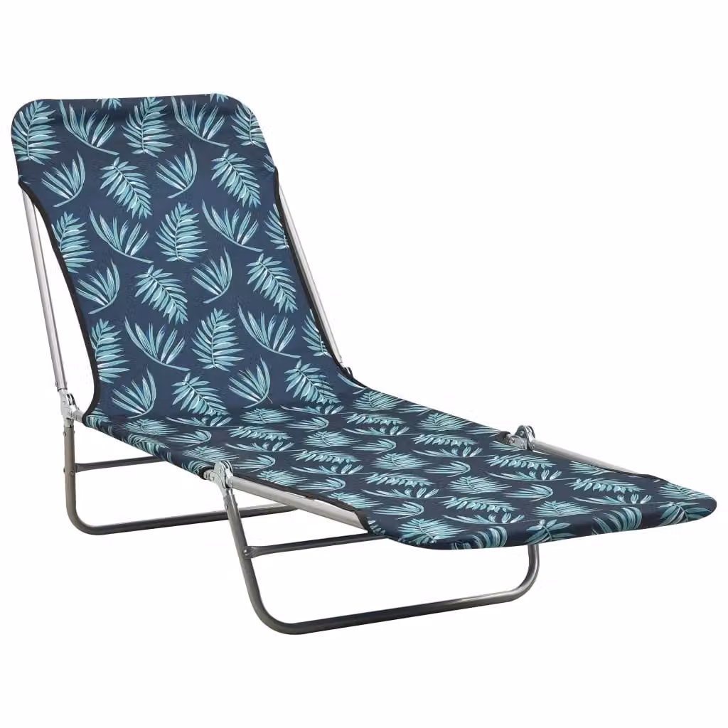 Set di 2 lettini prendisole pieghevoli Outsunny con motivo floreale in blu e nero, struttura in acciaio verniciato a polvere e poggiatesta regolabile – 2
