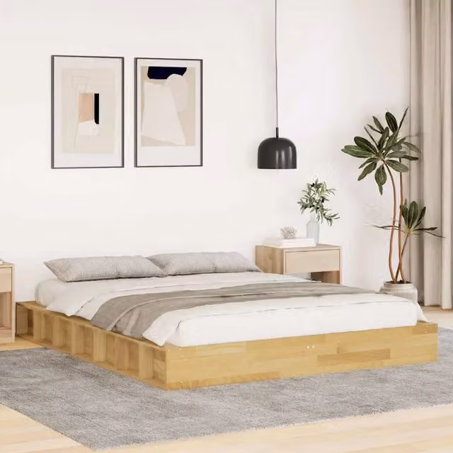 Struttura Letto in Legno Massiccio vidaXL con Doghe Rigide, Colore Rovere, L/P/H: 151 x 193 x 21 cm