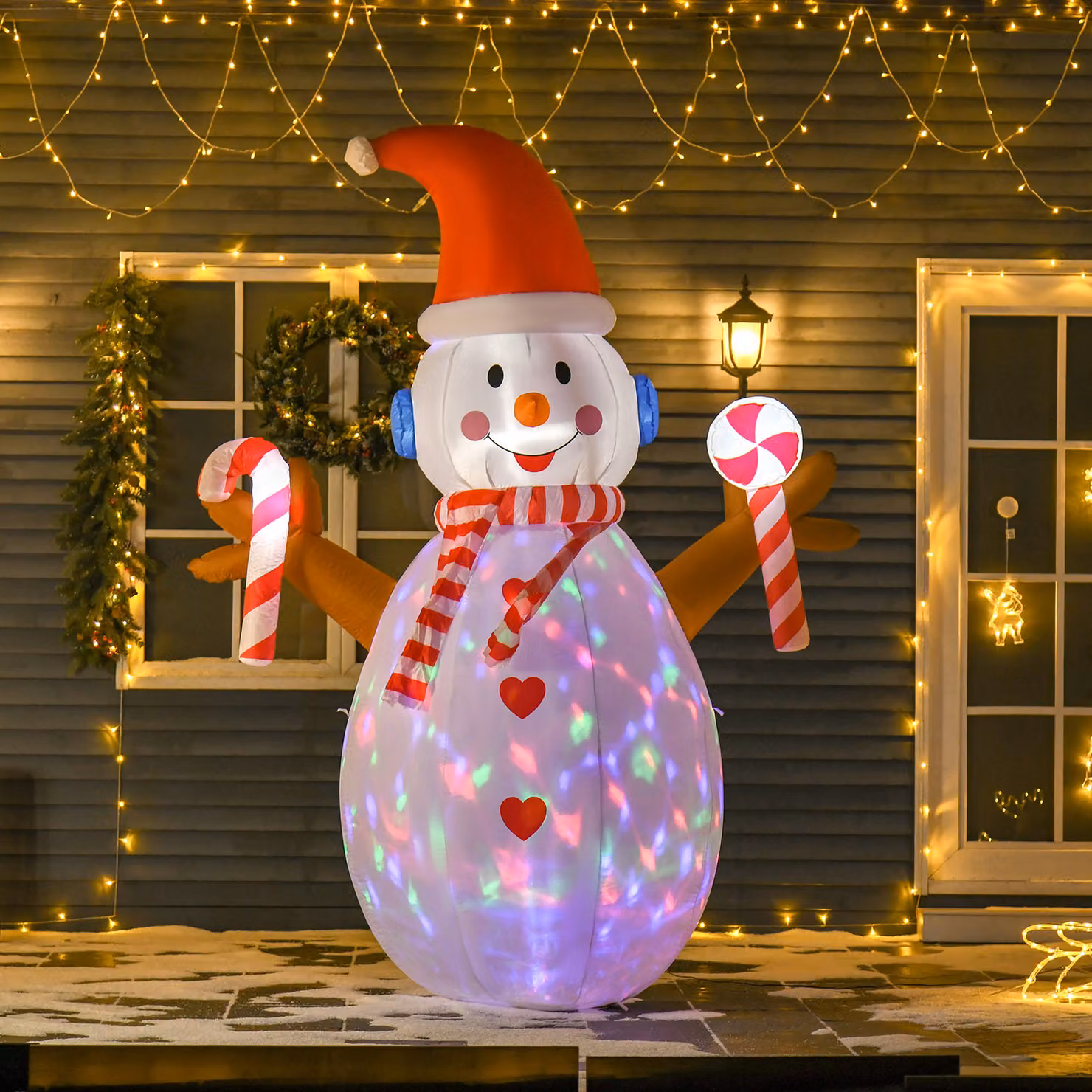 Pupazzo di Neve Gonfiabile HOMCOM Bianco con Luci LED, Decorazione Natalizia da Esterno in Poliestere Impermeabile, Altezza: 240 cm – 2