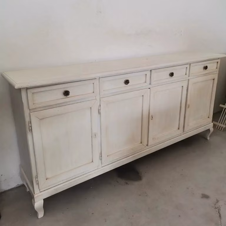 Madia credenza shabby chic in legno con 4 porte bianco anticato Mobili 2G L: 205 cm, P: 45 cm, H: 98 cm