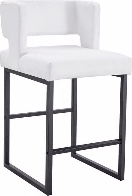 Set di 2 Sedie Nordic Windbar Bianche con Seduta Quadrata in PU e Gambe in Metallo Nero