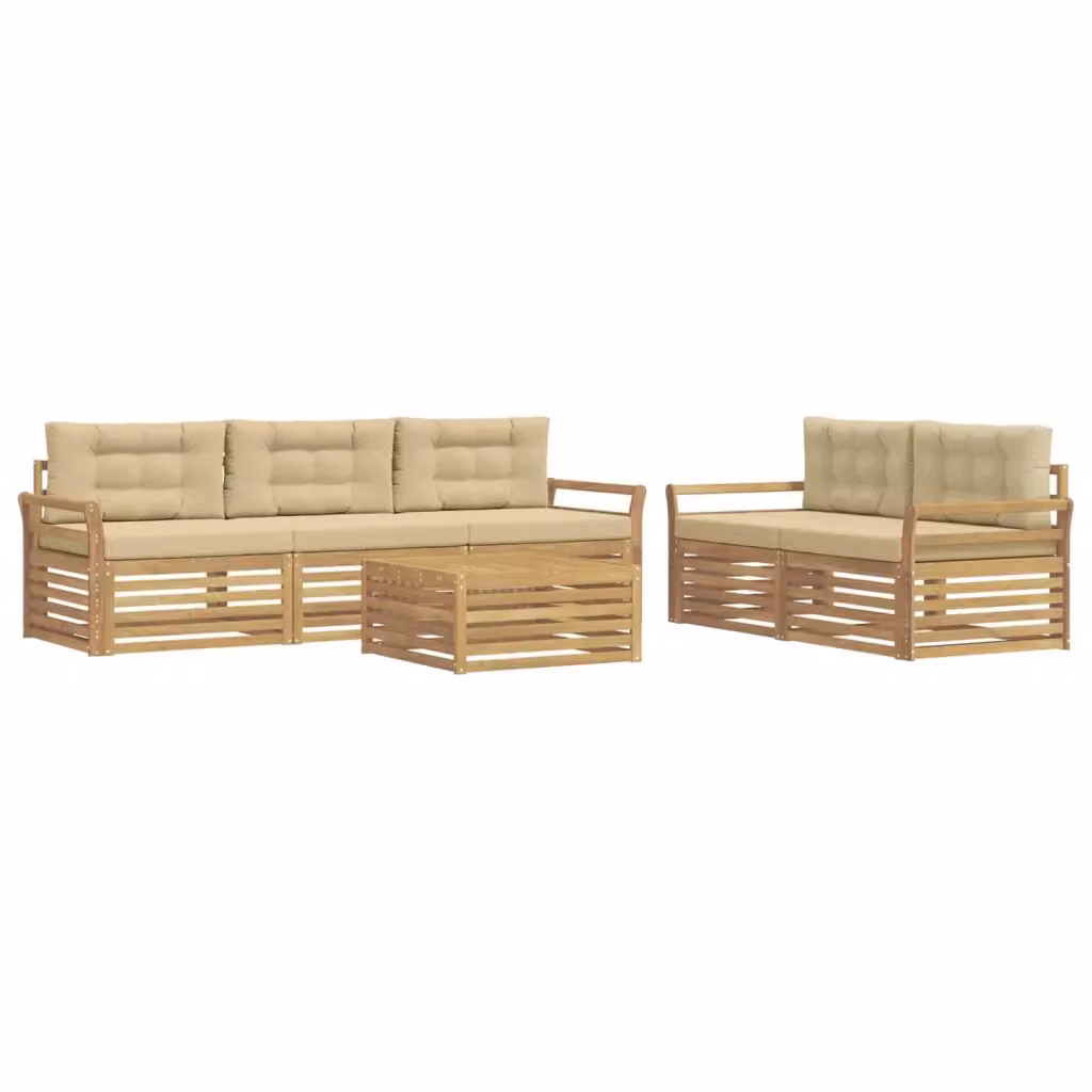 Set di divani da esterno a forma di U con tavolino da caffè vidaXL in legno di acacia, colore bianco e beige – 2
