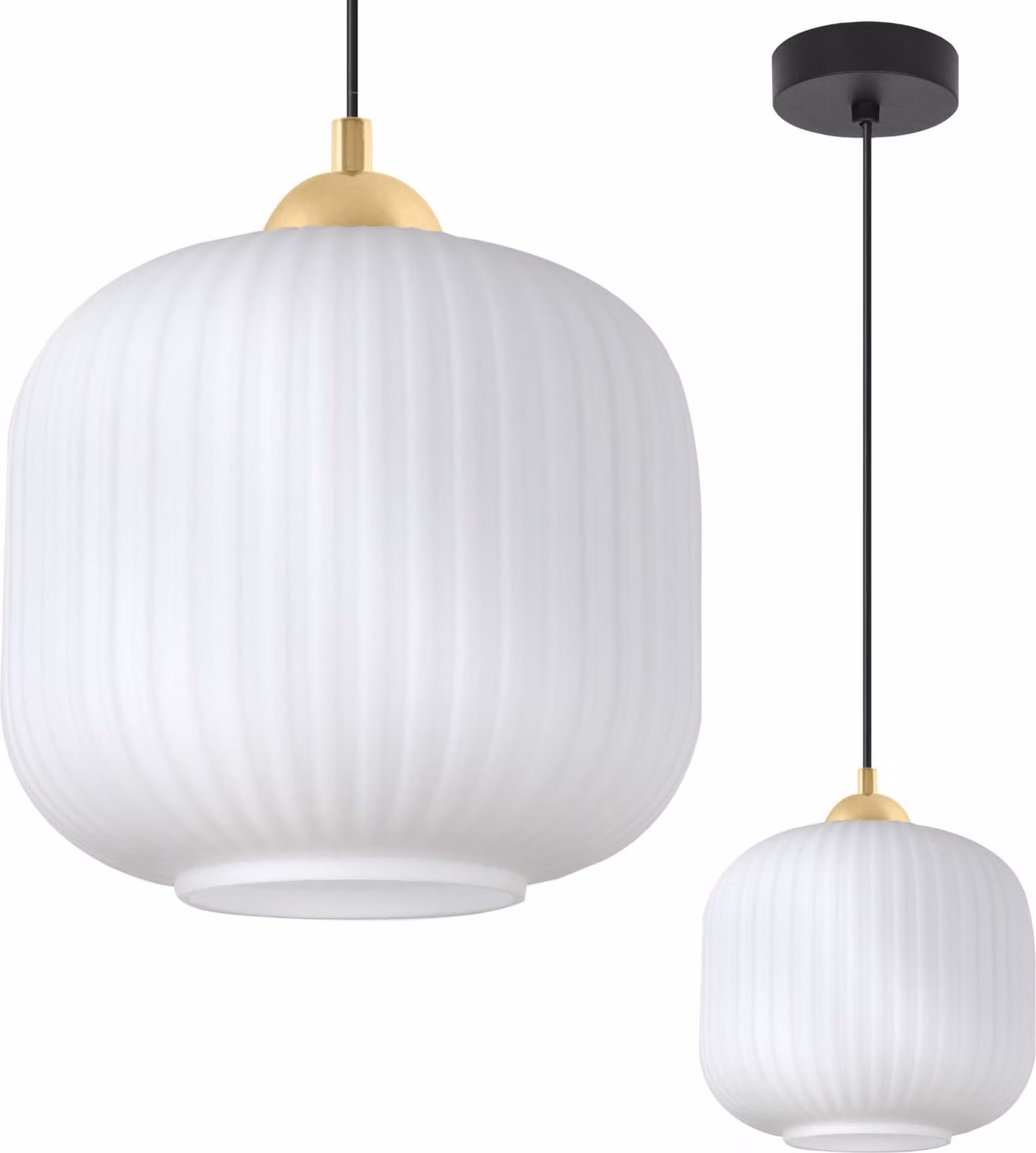 Lampada a sospensione Riffle nero-oro a 1 luce con paralume cilindrico bianco 20 cm E27
