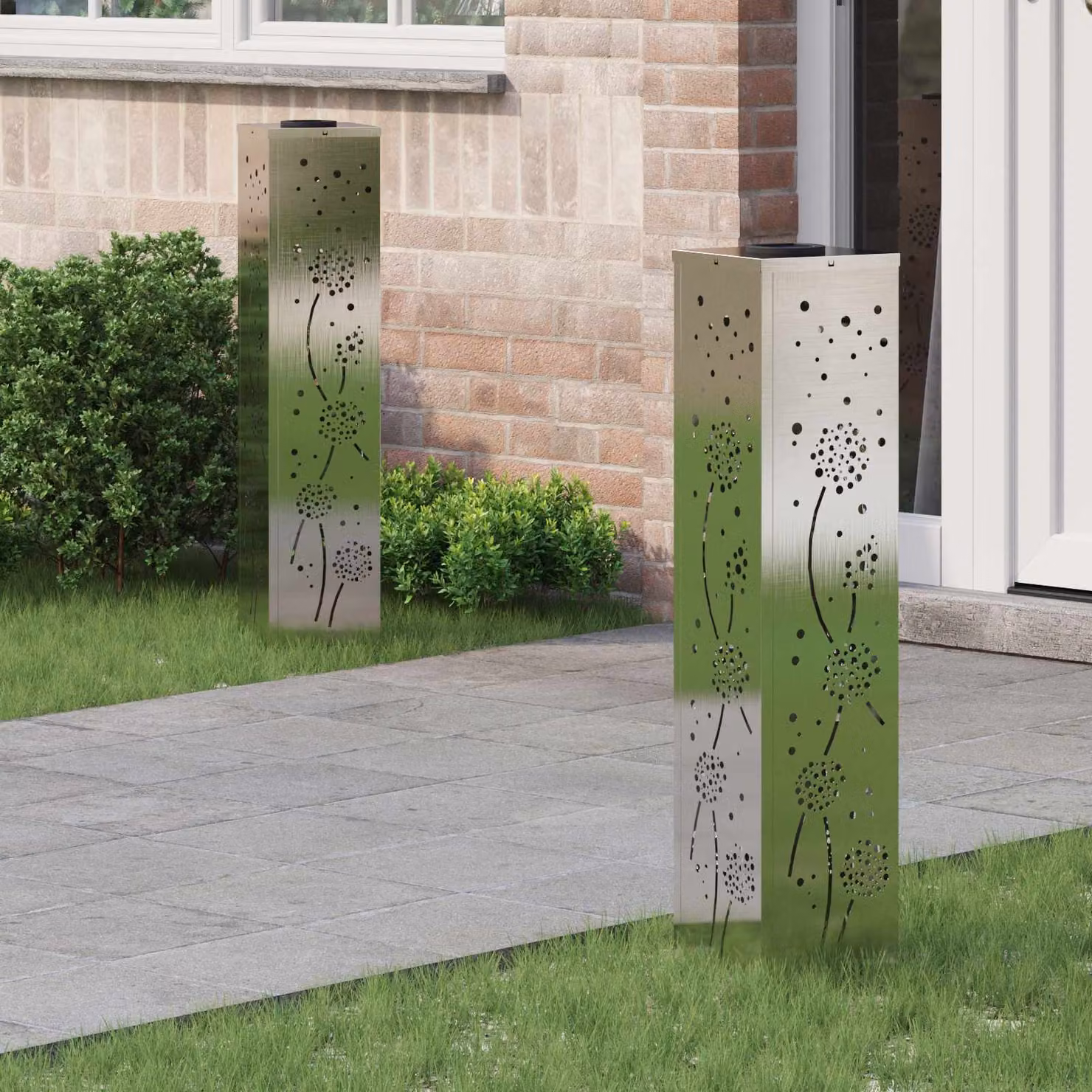 Set di 2 faretti LED solari vidaXL per sentieri e giardino, colore argento, H x L x P: 80 x 18 x 18 cm, luce bianco caldo