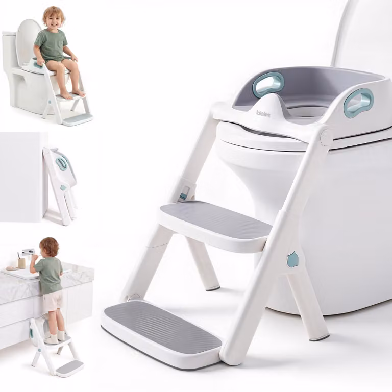 Sedile per WC 2-in-1 con poggiapiedi, pieghevole, antiscivolo, per bambini piccoli