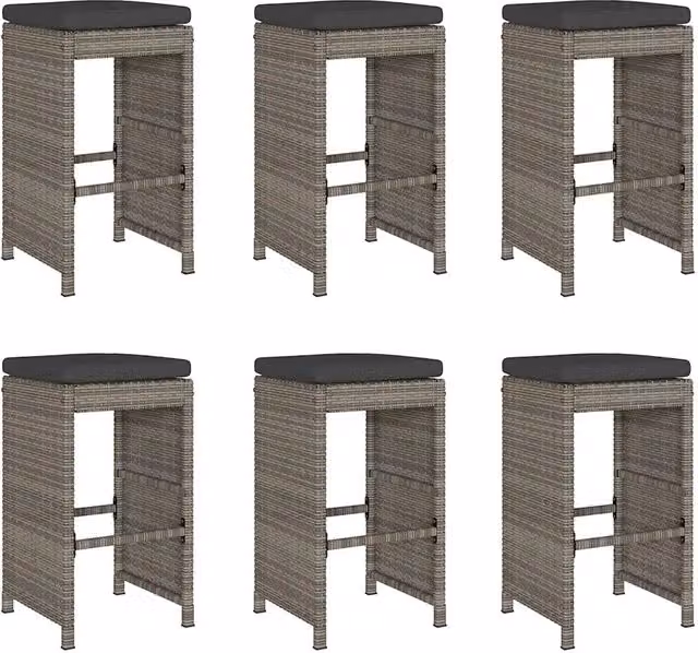 Sgabelli Bar da Giardino con Cuscini 6 pz Grigi in Polyrattan CFW7921263