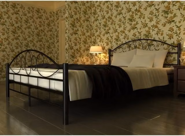 Letto moderno vidaXL in metallo nero e legno con materasso in schiuma L/P/H: 180 x 200 x 207 cm