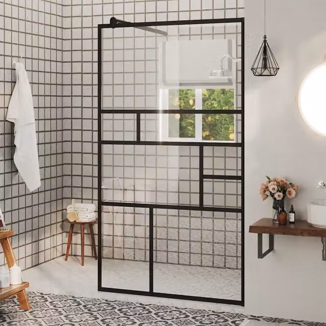 Parete per doccia walk-in vidaXL in vetro trasparente con profili neri L 90 cm x H 195 cm