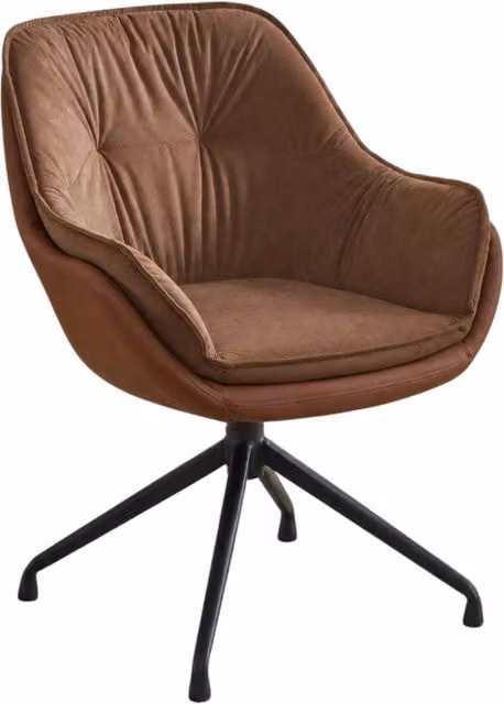 Sedia da ufficio ergonomica girevole con ritorno automatico in similpelle marrone e base in metallo