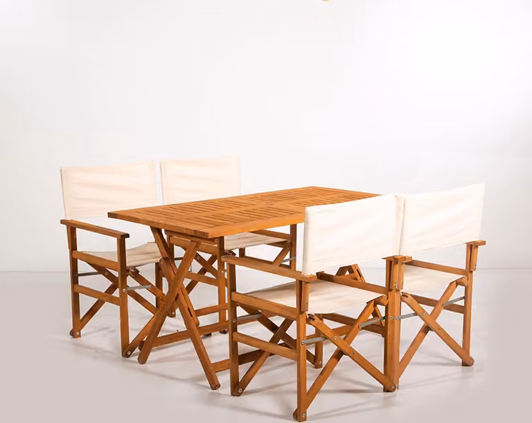 Skye Decor, MYR01, Set da giardino con tavolo e sedie (5 pezzi), color crema, 100% legno di carpino, 120 x 70 x 74 cm