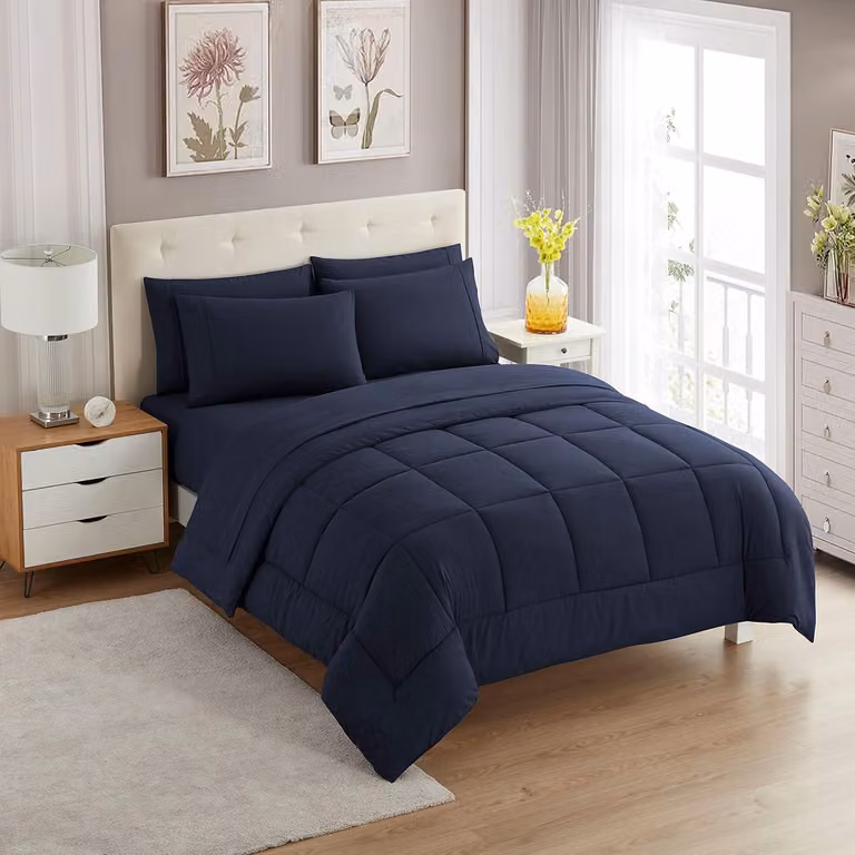 Set di lenzuola, in poliestere, colore blu scuro, per letto singolo, ideale per la camera da letto