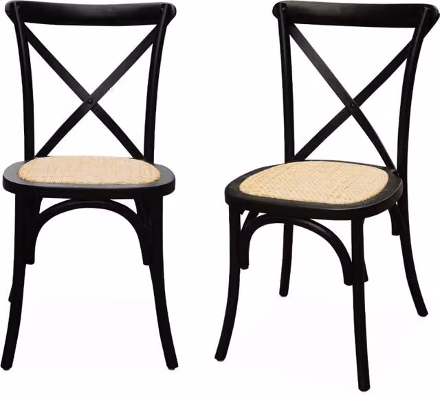 Set di 2 sedie bistrò Sweeek in legno e rattan impilabili, colore nero