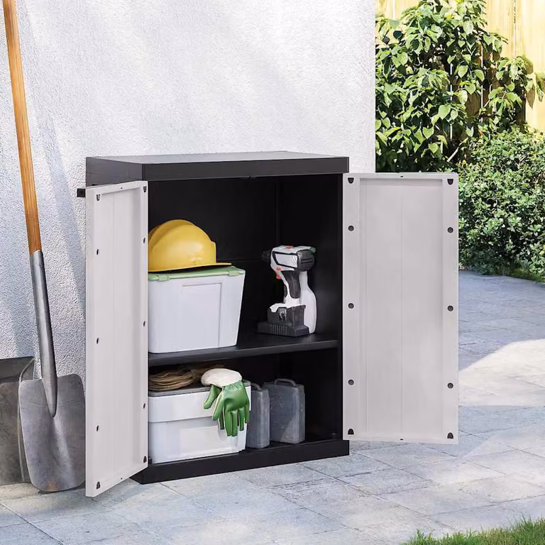 vidaXL Armadio da Esterno in Plastica Grigio e Nero con Ripiani Interni e Serratura L/P/H: 65 x 37 x 85 cm