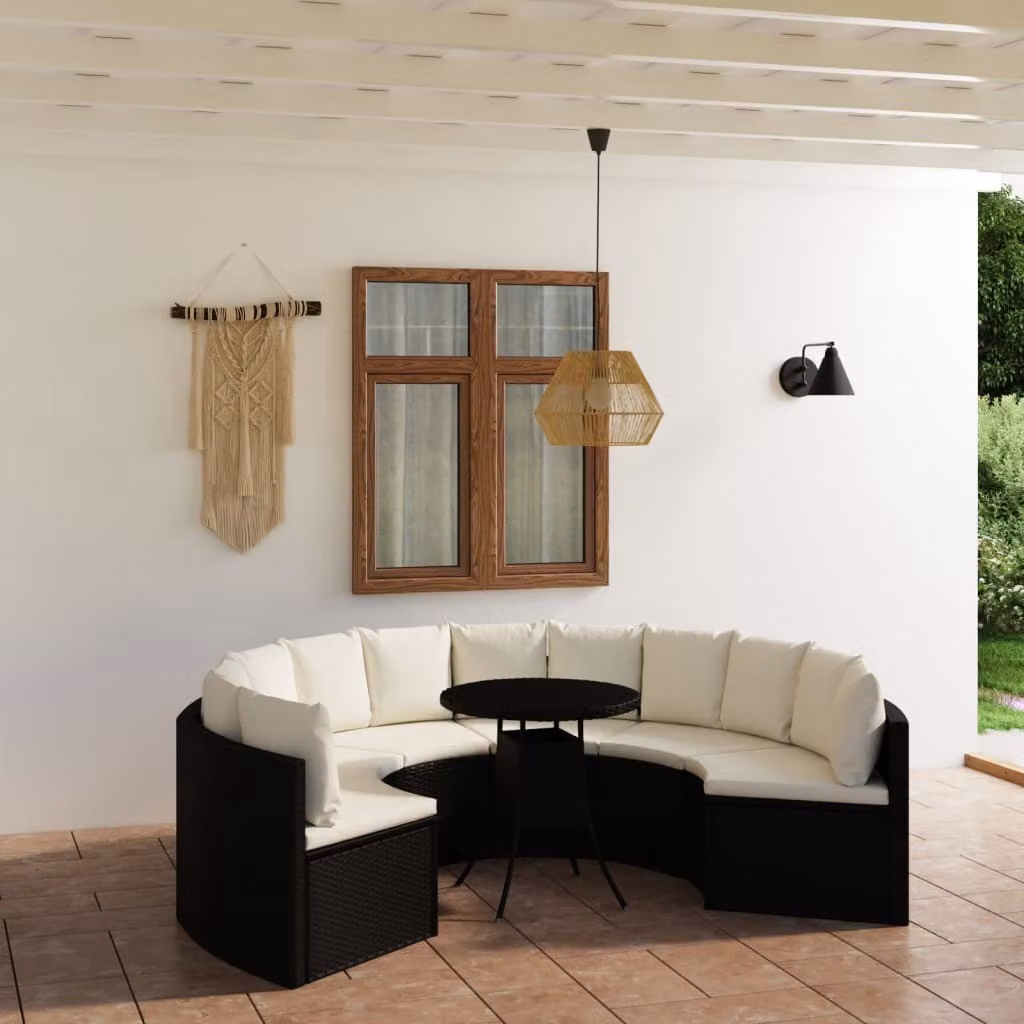 Maison Exclusive - Set da giardino composto da 7 pezzi con cuscini in rattan sintetico nero