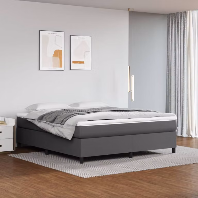 The Living Store Letto a molle con materasso grigio 160x200 cm in Pelle finta