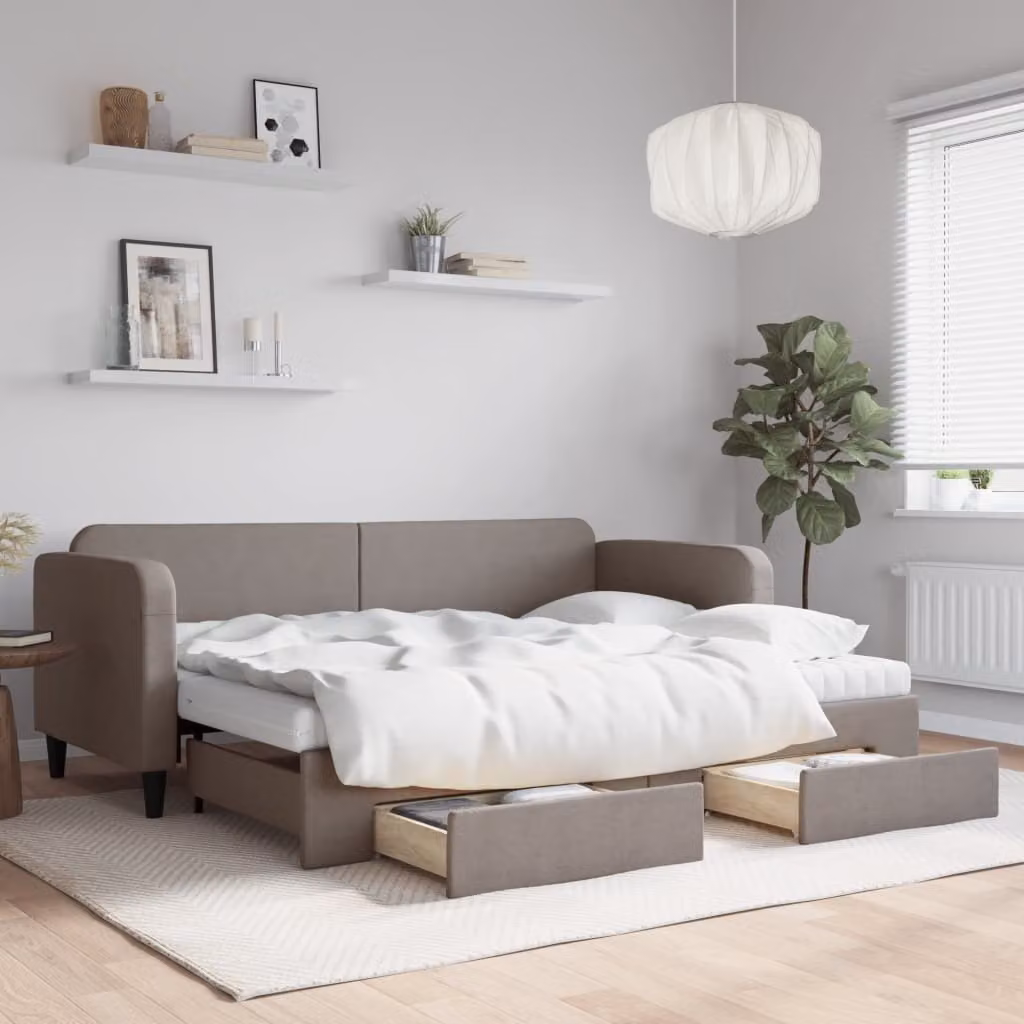Maison Exclusive - Divano letto estraibile con cassetti, color taupe, 80x200 cm, rivestimento in tessuto