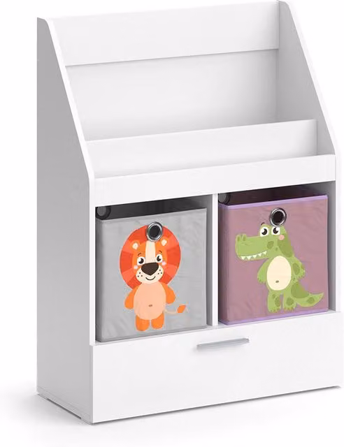 Libreria per bambini Vicco Luigi Bianca con cassetto e 2 scatole pieghevoli L: 72 cm, H: 96.2 cm, P: 31.2 cm – 1