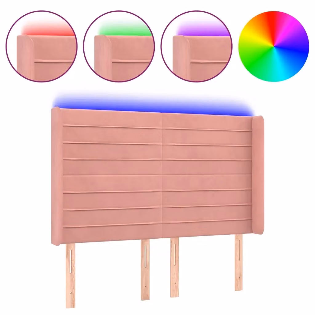 Testiera con LED Design Mania in Velluto Rosa con Porte USB L/P/H: 147 x 16 x 118/128 cm – 2