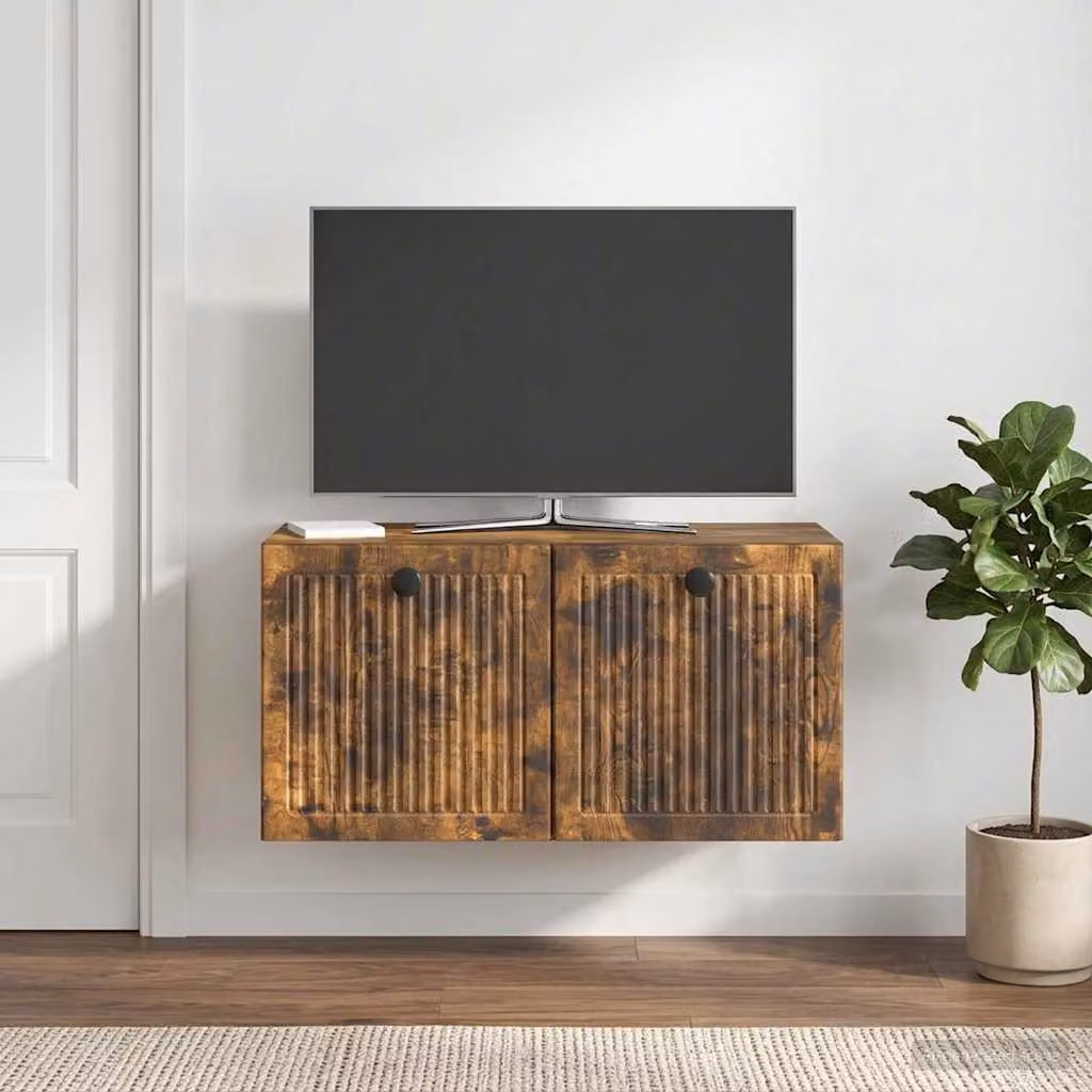 Mobile Porta TV da Muro vidaXL in Rovere Fumo, Design Moderno, L: 59,5 cm, P: 31 cm, H: 30 cm