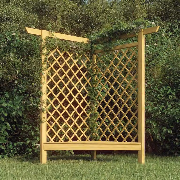 Pergola Angolare con Panca vidaXL in Legno di Pino Impregnato, Colore Marrone/Verde, L: 166 cm, P: 81 cm, H: 174 cm