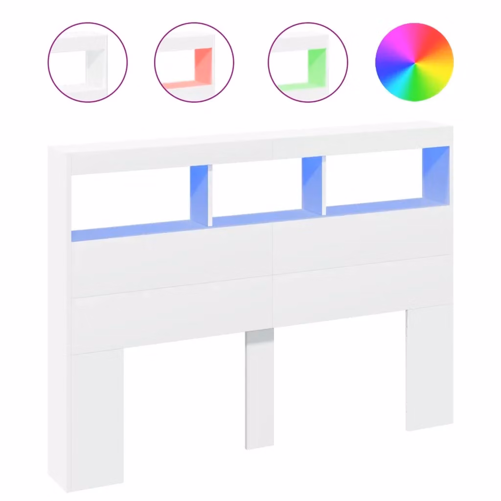 Testiera con Contenitore Design Mania Bianca con Illuminazione LED, Ripiani e Porta USB, L 140 x P 17 x H 102 cm – 2