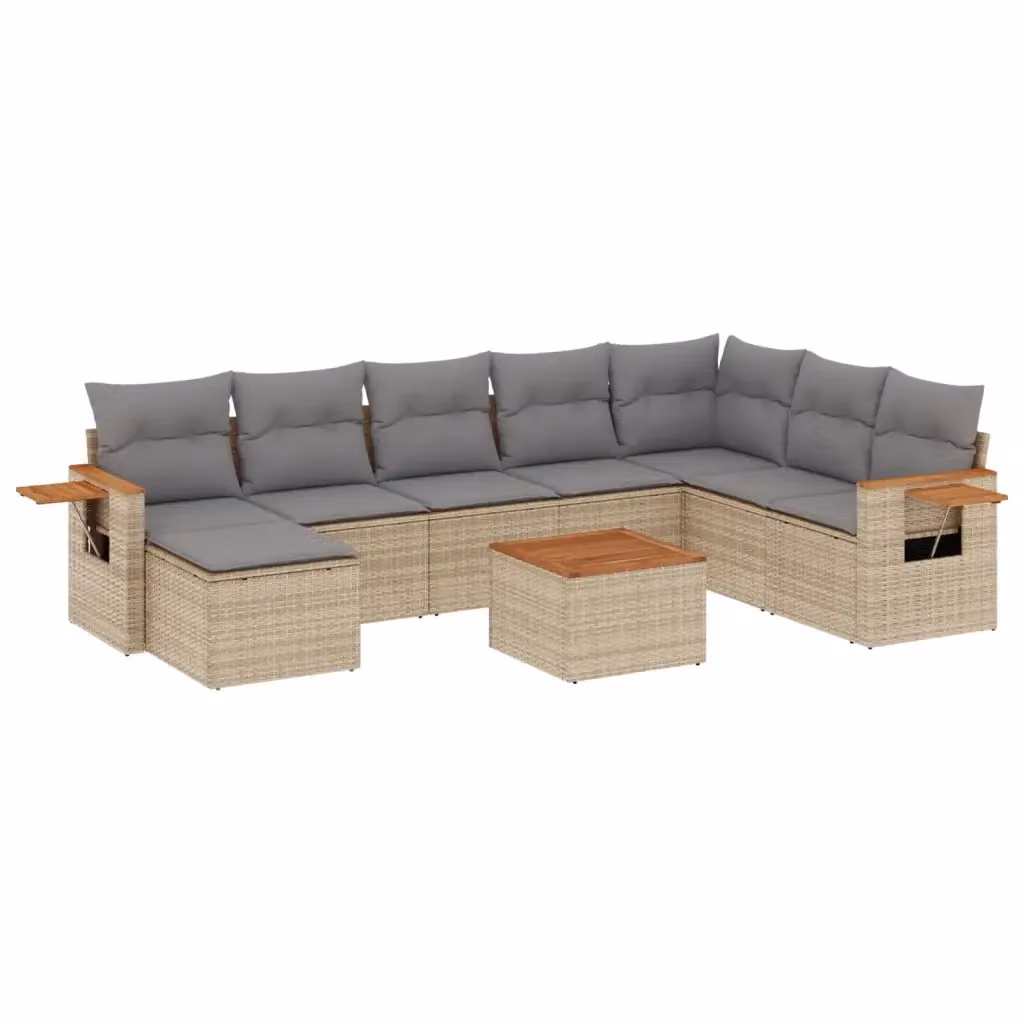 vidaXL Set Divano da Giardino 9 pz in Polyrattan con Cuscini Beige e Grigio – 2