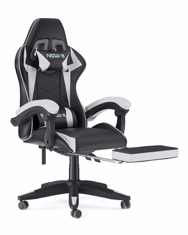 Sedia da gioco con poggiapiedi - sedia da gioco ergonomica - con cuscino lombare + poggiatesta - sedia da gioco - regolabile in altezza - bianco