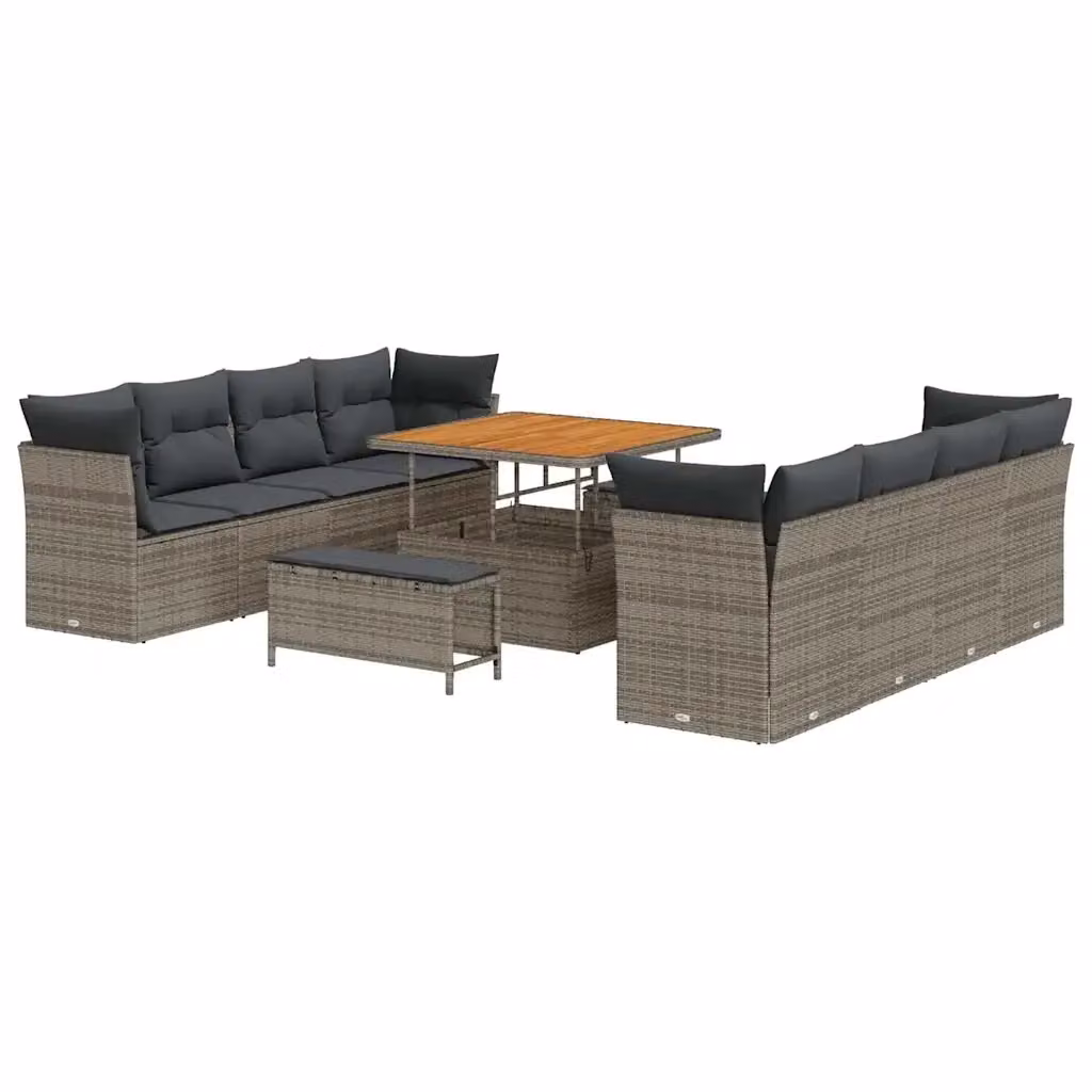Set Divano da Giardino vidaXL a forma a U composto da 11 pezzi in polyrattan grigio con cuscini inclusi e struttura in acciaio verniciato a polvere – 2