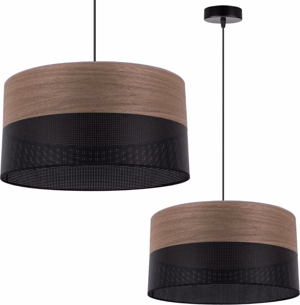 Lampada A Sospensione Singola, Paralume In Impiallacciato Di Noce, 40 Cm