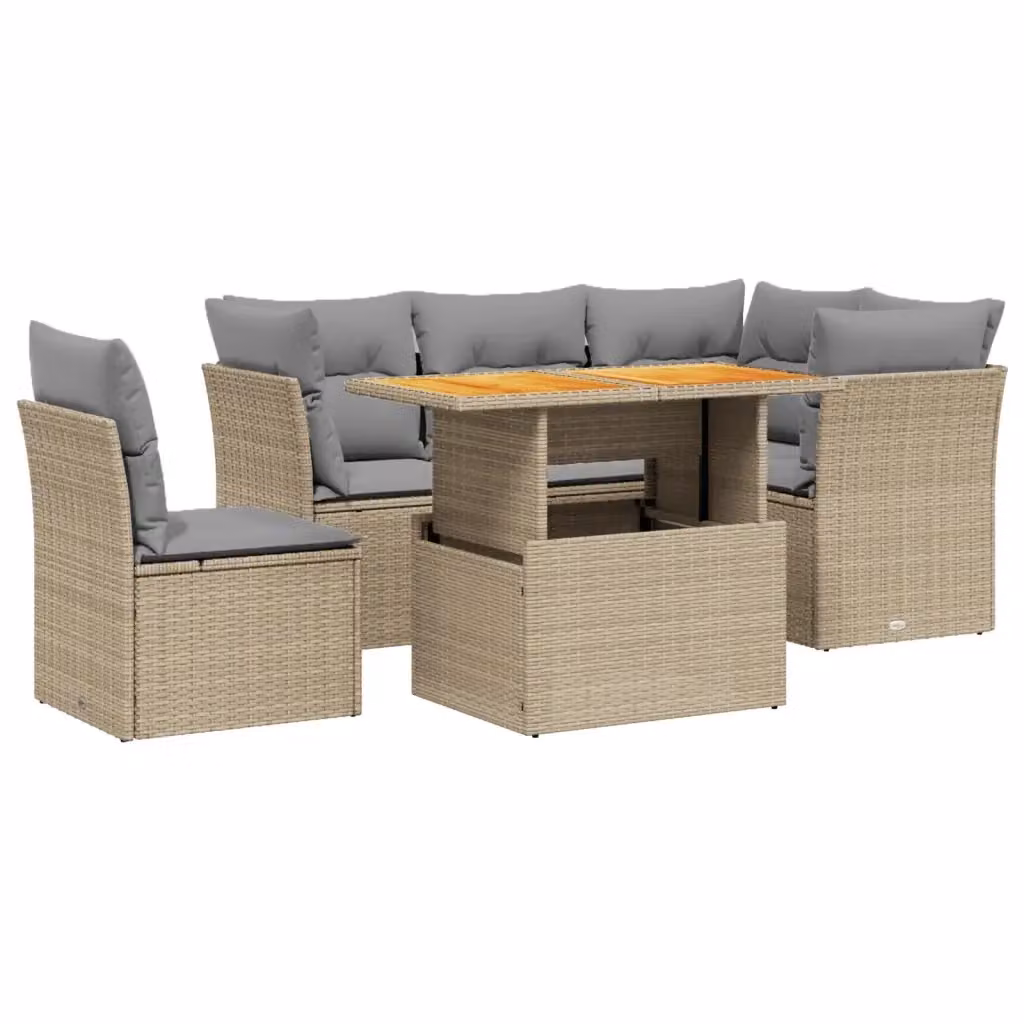 Set Divano da Giardino a L vidaXL con Cuscini Beige e Tavolino, Design Moderno in Polyrattan e Legno di Acacia – 2