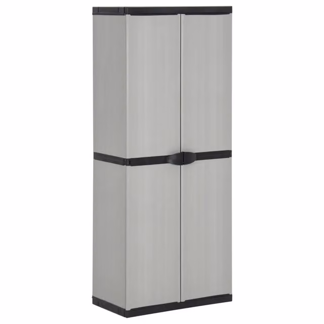 Armadietto da giardino HELLOSHOP26 in plastica grigia con serratura e ripiani interni, L: 68 cm, P: 40 cm, H: 168 cm